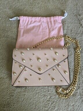 Poppy & Peonies Light Pink Pearl And Gold Embellished Clutch